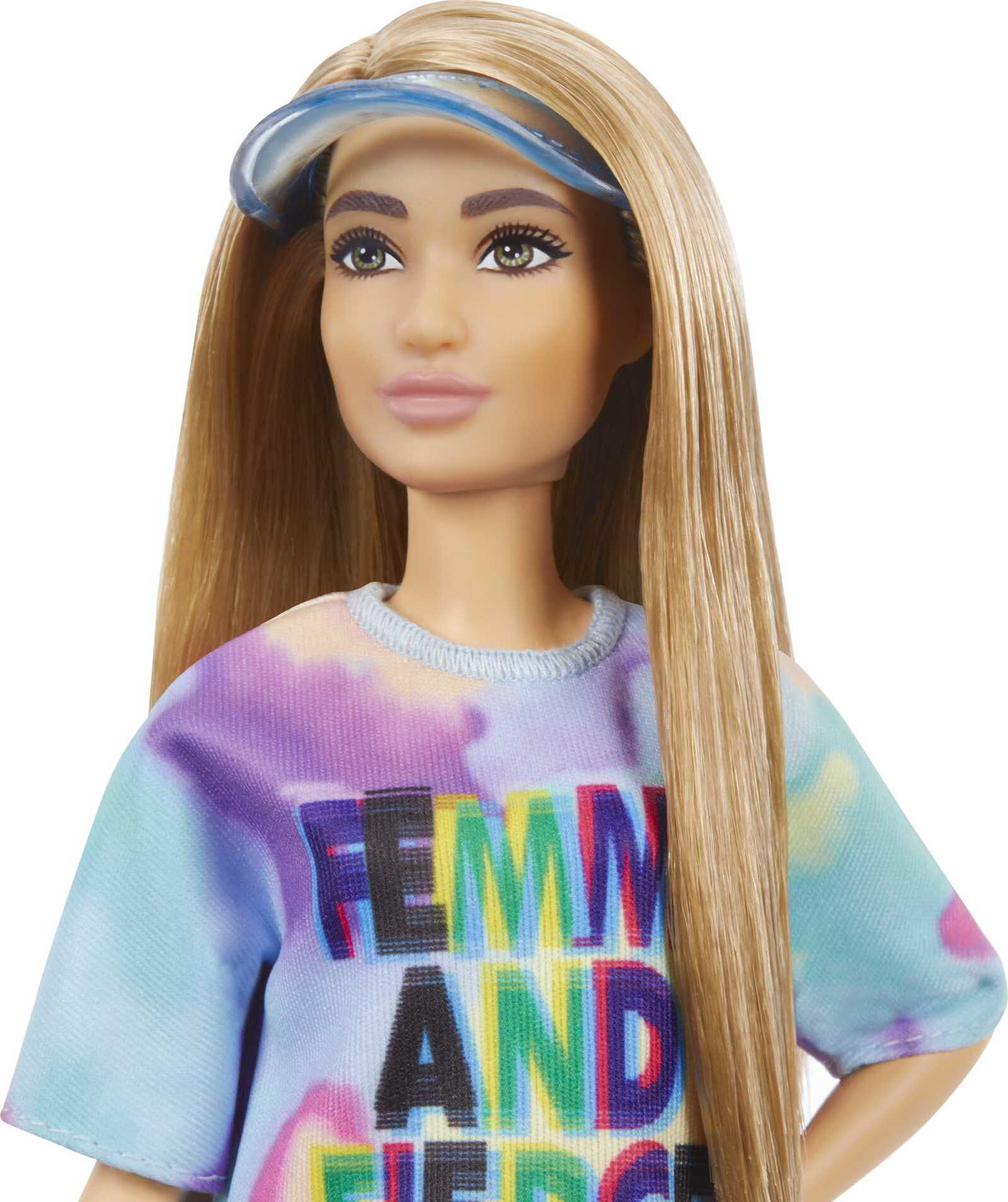 Barbie Fashionistas Doll, Petite, with Light Brown Hair Wearing Tie-Dye T-Shirt Dress, White Shoes & Visor, Toy for Kids 3 to 8 Years Old - image 4 of 7