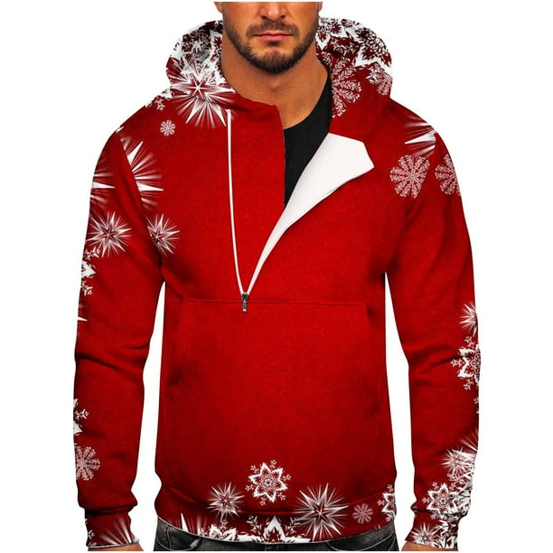 Sudadera Para Hombre Sudaderas Con Capucha de Moda Sudadera Con Cremallera Casual Estampado de Navidad Deportes Fitness Pullover Media Cremallera Odeerbi ODB179904