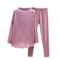thumbnail image 2 of Goodtrade8 Pajama Set Soft 2 Piece Casual Solid Color Crew Neck Long Sleeve Straight Leg Pants Womens Pajama Sets, 2 of 9