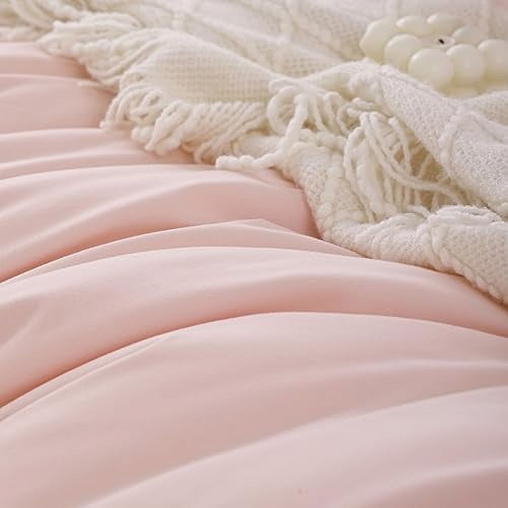 Blush Comforter Set Queen, 3pcs (1 Boho Pink Comforter & 2 Pillowcases) All Season Soft Bedding Lightweight Bedspread Blanket Quilt