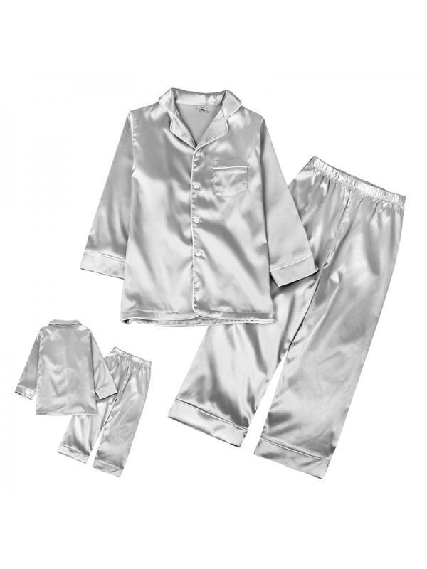 Tradecan Kids Satin Pajamas Set Long Sleeve Button-Down 2-Pieces Soft ...