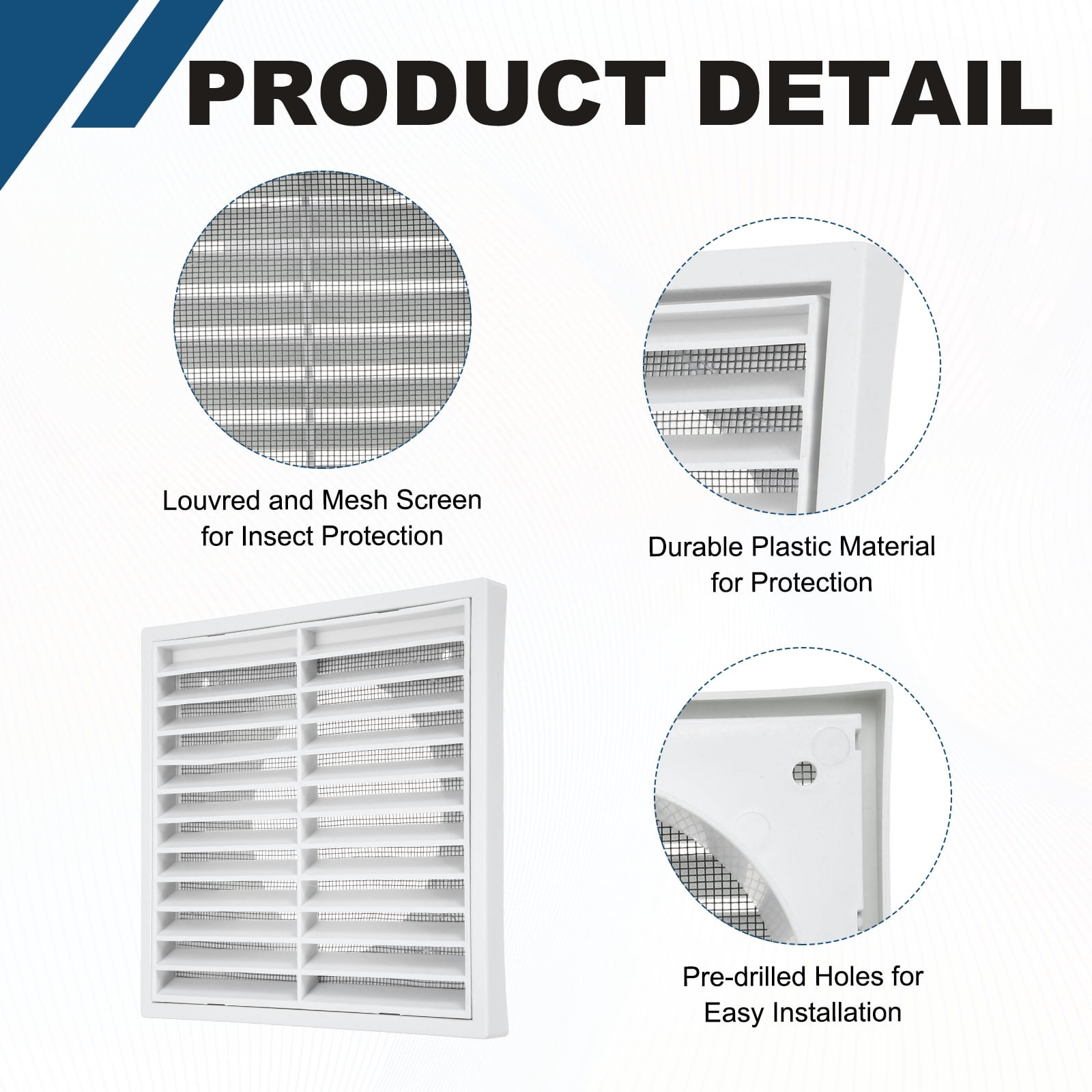 Uxcell 2Set Vent Cover with Screen Mesh (5" Opening, 5.5"L x 5.5"W) - Square Louver Air Wall Vent ABS Plastic Exhaust Ventilation Grille for Central AC/Bathroom/Kitchen/Garage, White