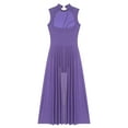 thumbnail image 6 of TiaoBug Womens Lyrical Dance Costume Mock Neck Ballet Gymnastic Dance Leotard High-Low Flowy Dresses Purple M, 6 of 7