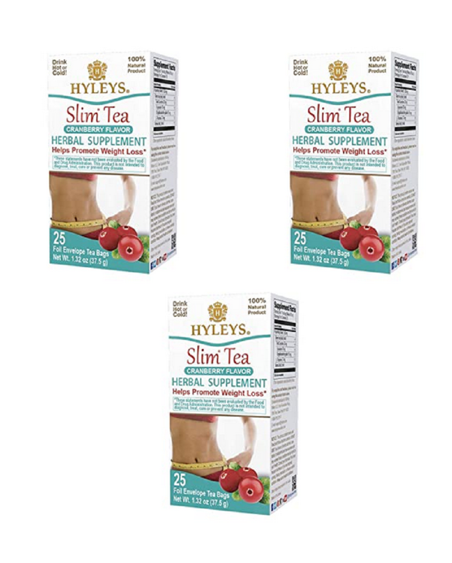 3 Packs of Hyleys Tea Slim Tea Cranberry 25 Tea Bags (100 Natural