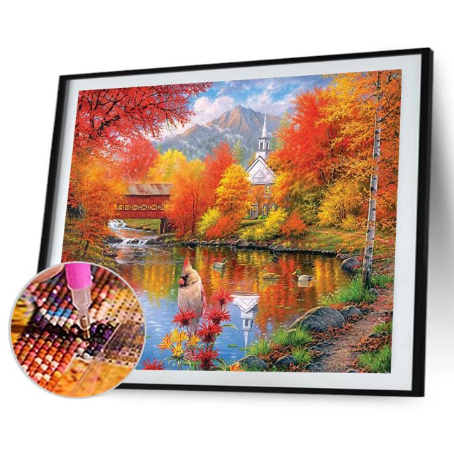 Cuadros Decorativos Kits de pintura de diamantes 5D DIY lago de otoño taladro redondo completo decoración de pared manualidades DQrwqpou Nuevos Originales