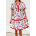 thumbnail image 5 of Chic Pink Floral Print V Neck Bubble Short Sleeve Babydoll Dress | [ZhiHiMeRi] | (US 12-14)L, 5 of 11