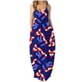 thumbnail image 2 of Fankiway Robe Sans Manches à Bretelles Col en V avec Poches Longues Imprimé Jour de l'Indépendance Robe de Plage Grande Taille, 2 of 5