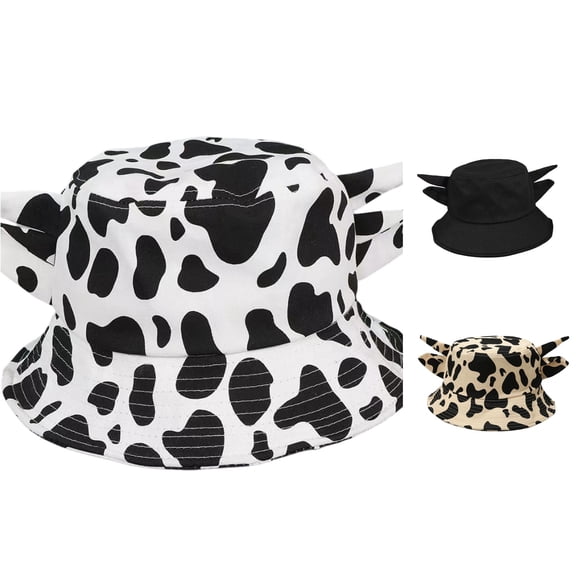 XIAOCHA Unisex Horn‑Accent Bucket Hat Solid Boonie Hat Street Headwear,White