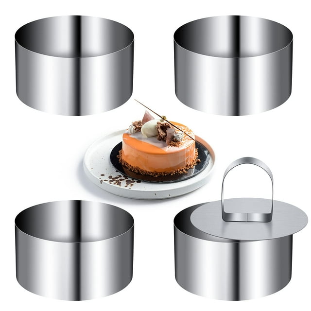 Pieces Mini Cake Ring Stainless Steel Round Mousse Ring Set 8cm Diameter with Press Lifter Thickened Baking Tool