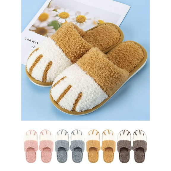 PULLIMORE Cute Animal Slippers for Women and Men Soft Fluffy Warm Non-Slip Couple Style Shoes Anti-Skid House Shoes(Pink,36/37)