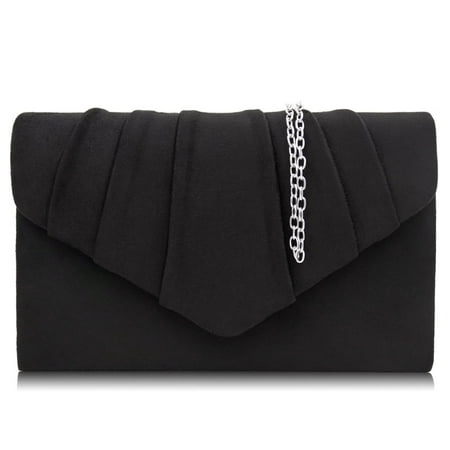 Milisente Women Evening Bag Suede Pleated Clutch Purse Envelope Clutches(Black)