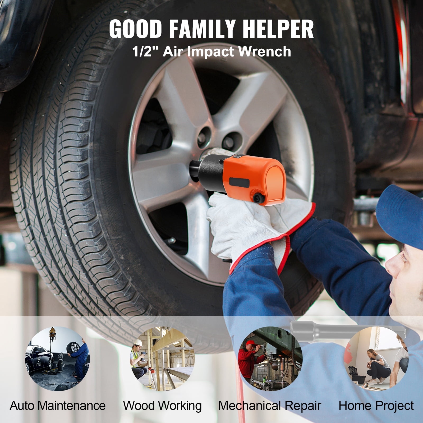 KFFKFF Air Impact Wrench, 1/2" Drive Air Impact Gun Up to 880ft-lbs Nut-busting Torque, 7500RPM Lightweight Pneumatic Tool for Auto Repairs and Maintenance