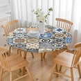 thumbnail image 3 of Elastic Round Tablecloth Floral Bohemian Print, 44 Inch Fits 38"-42" Tables, Stain Resistant Vinyl for Holiday Gatherings & Meals, 3 of 7