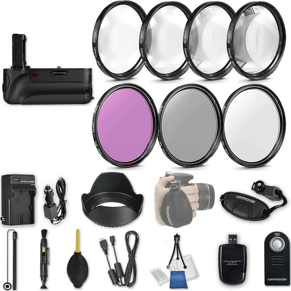 58mm 21 Pc Accessory Kit for Canon EOS T6i, T7i, 77D, T6s, 750D, 800D, 760D DSLRs with Battery Grip, UV CPL FLD Filters, 4 Piece Macro Close-Up Set, and More