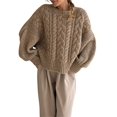 thumbnail image 1 of SUNSIOM Women's Cable Knit Sweaters Long Sleeve Round Neck Solid Color Pullovers Knit Tops, 1 of 6