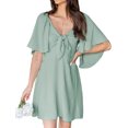 thumbnail image 1 of Womens 2023 Spring Summer Deep V Neck Elegant Bow tie Mini Dress S-XL, 1 of 5