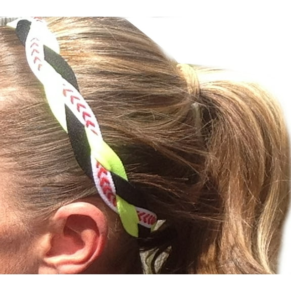 IT'S RIDIC! Black Neon Baseball Seams No Slip Grip/Non-Slip Sports/Athletic Nylon Triple Braided Sports Headband Teen to Adult