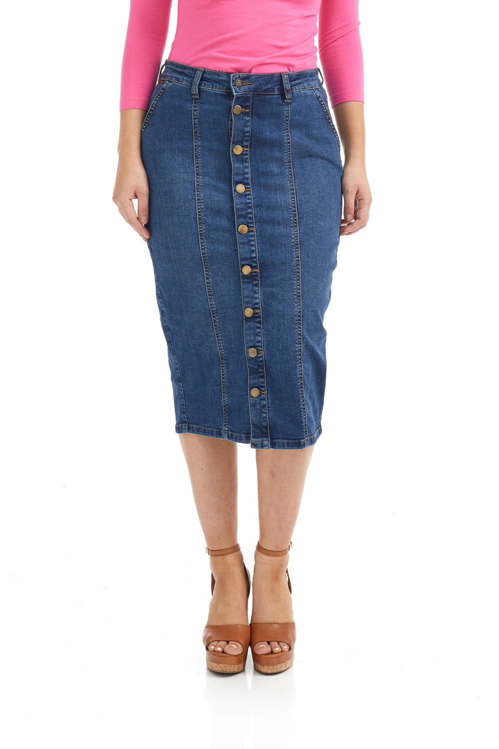 denim skirt with buttons down the front
