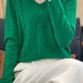 thumbnail image 4 of VSSSJ Womens V Neck Sweaters Loose Fit Soft Solid Color Long Sleeve Casual Warm Knit Fall Winter Base Layer Sweater Pullover Tops Army Green L, 4 of 7
