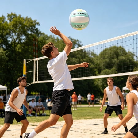 Qiopertar Volleyball for Exam Training Thick Soft PVC Volleyball for Beach Standard Volleyball with Free Storage Net Bag for Practice Competition