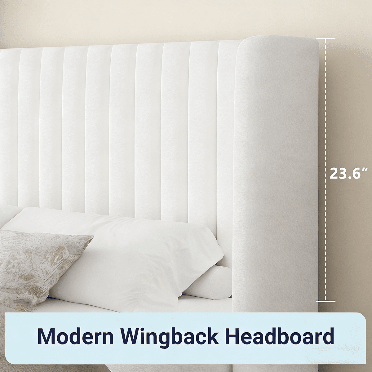 Winkalon Full Size Lift-Up Storage Bed Frame with Modern Wingback Headboard, Linen Upholstered Platform Bed, Hydraulic Gas Lift Support, Underbed Storage, Wooden Slats, No Box Spring Needed, White
