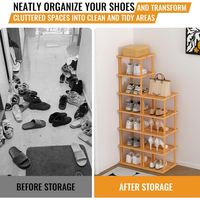 12 Tier Tall Bamboo Shoe Rack Shelf, Wooden Free Standing