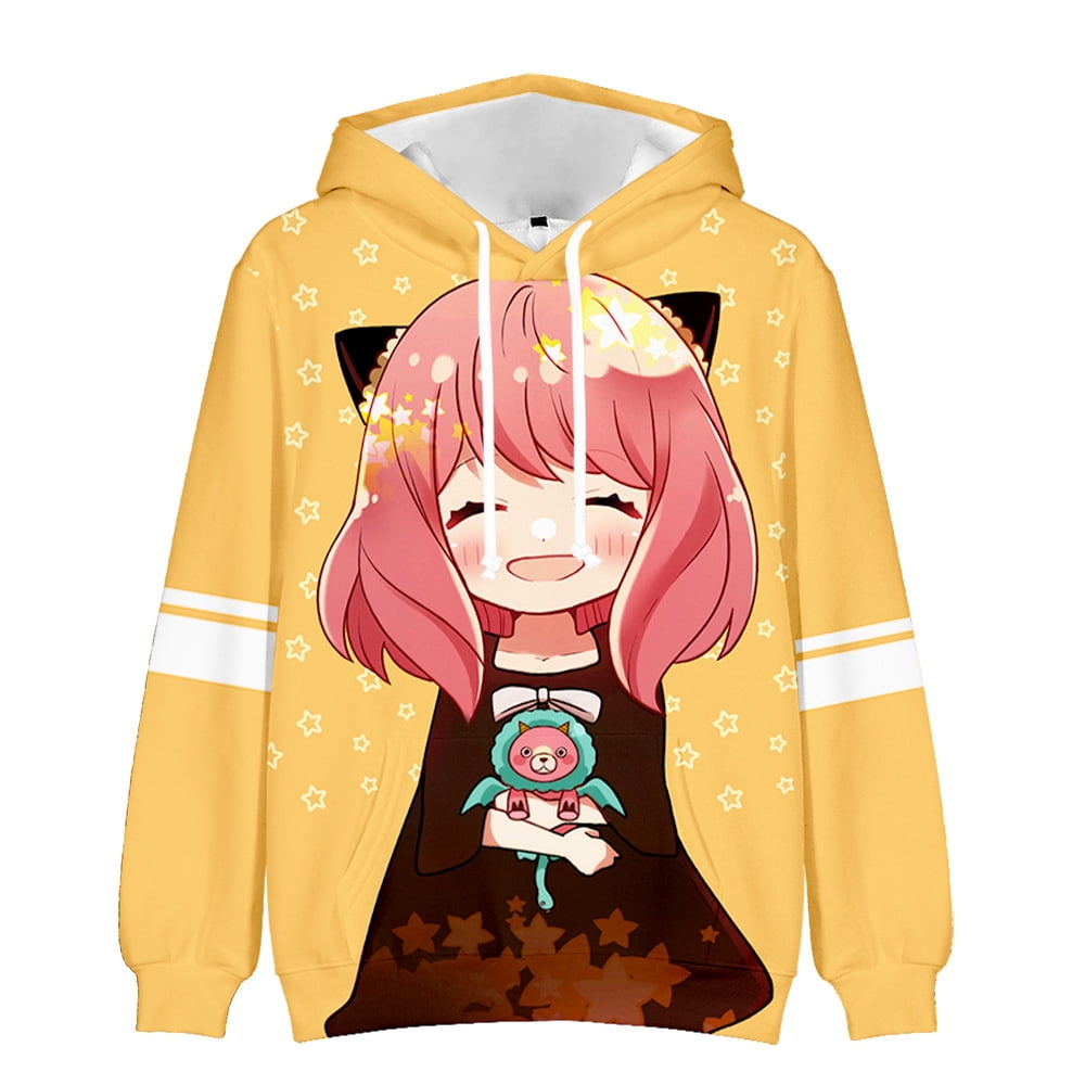 Anya e Bond Forger com capuz estampado feminino, pulôver anime fofo,  família Spy X, tops com capuz casual kawaii, outono e inverno