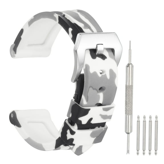 Uxcell Silicone Watch Band 22mm Quick Release Flexible Soft Rubber H-type Watch Strap with Stainless Steel Silver Clasp Replacement Wristband for Men, Camo White