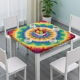 thumbnail image 3 of Rainbow Tie Dye Mandala Pattern Square Fitted Tablecloth with Elastic Edge,Square Table Cover,Washable Elastic Table Cover for Home Kitchen Party Decor 36"x36", 3 of 6