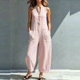 thumbnail image 2 of SONXAHE Gingham Plaid Sleeveless Jumpsuit For Women Stand Collar Wide Leg Casual Bottoms, 2 of 4