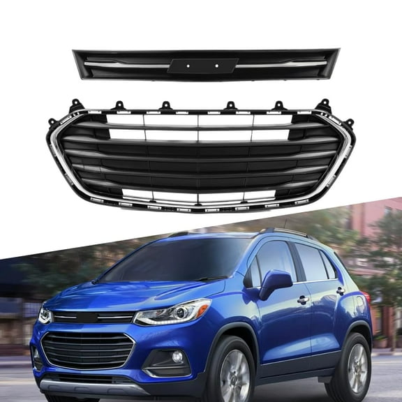 ONEPI Front Bumper Grill Upper Trim Kit Black W/Chrome Trim Compatible with Chevrolet Trax 2017 2018 2019 2020 Models, No Emblem