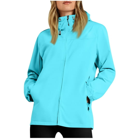 Womens Hiking Windbreaker Jackets Long Sleeve Waterproof Outdoor Raincoat with Hood Light Weight Fall Zipper Jacket Sky Blue, 2XL
