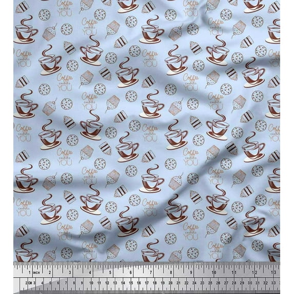 Soimoi Rayon Fabric Coffee,Cookies & Cupcake Food Print Fabric by The Yard 56 Inch Wide
