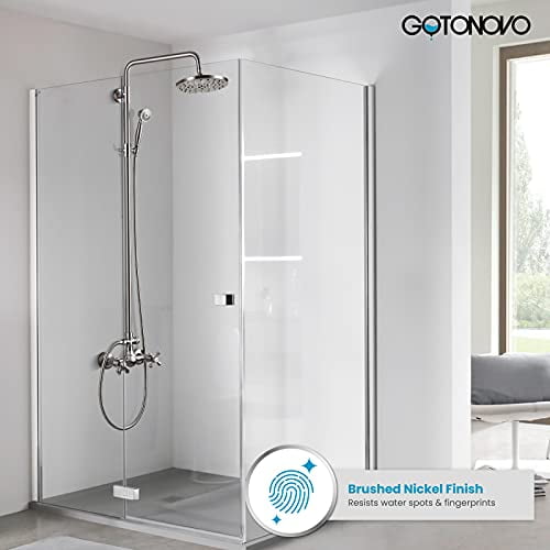 Ensembles de Robinets de Douche 8 Pouces Pommeau de Douche Pluie 2 Boutons Croisés Mixeur Système de Douche avec Pulvérisateur à Main Finition Nickel Brossé Argent