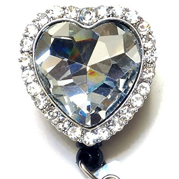 WigsPedia Bling Rhinestone Retractable Badge Reel/ID Badge Holder/Brooch/Pendant/Reels (Diamond Heart)