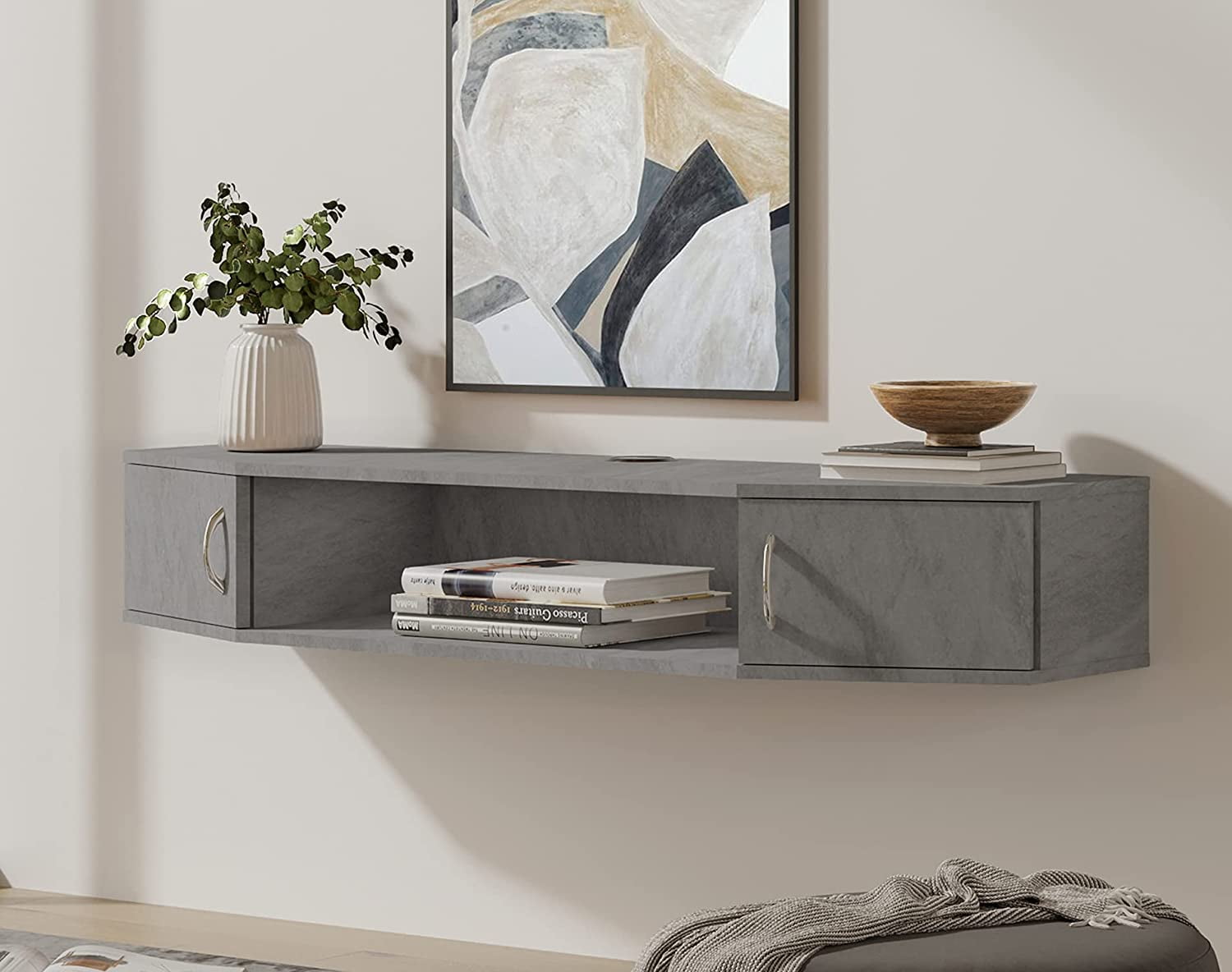 FITUEYES Floating TV Stand with 16 Lights LED Light, Wall Mounted TV Shlef, Entertainment Center Console Stand with Storage Cabinets for Living Room Bedroom Sansujyuku sansujyuku.com