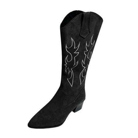 

Embroidery Chunky heel Boots for Women Boots High Retro Zipper Women s Chunky Fashion Breathable Short Heels Shoes Women s Boots Black