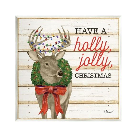 Stupell Industries Holly Jolly Christmas Deer Holiday Painting Unframed Art Print Wall Art, 12 x 12