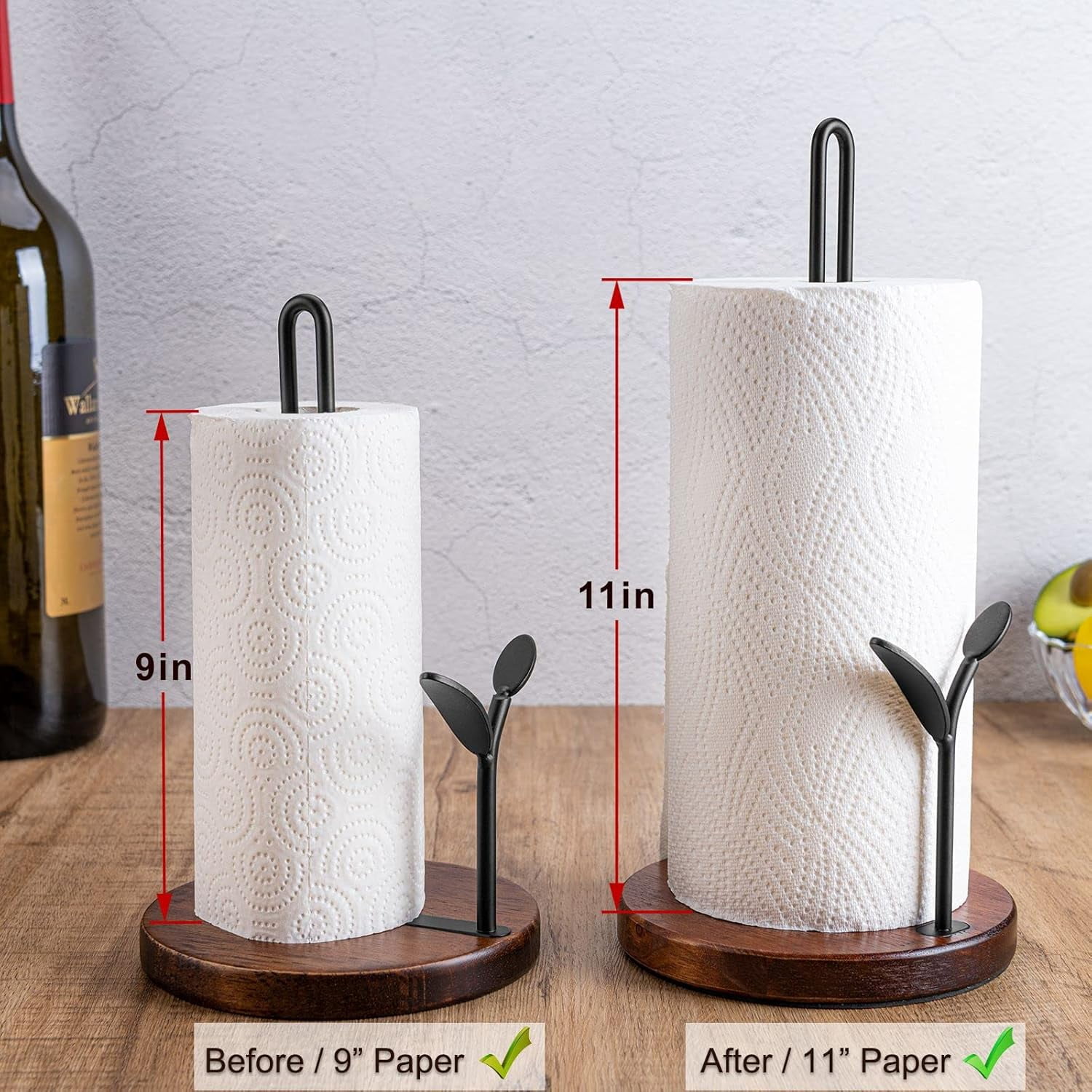 Paper Towel Holder Countertop, Wood Paper Towel Holder Stand, Easy One-Handed Tear Rustic Paper Roll Holder for Kitchen Dining Table Home Decor, High Model Easy to Install