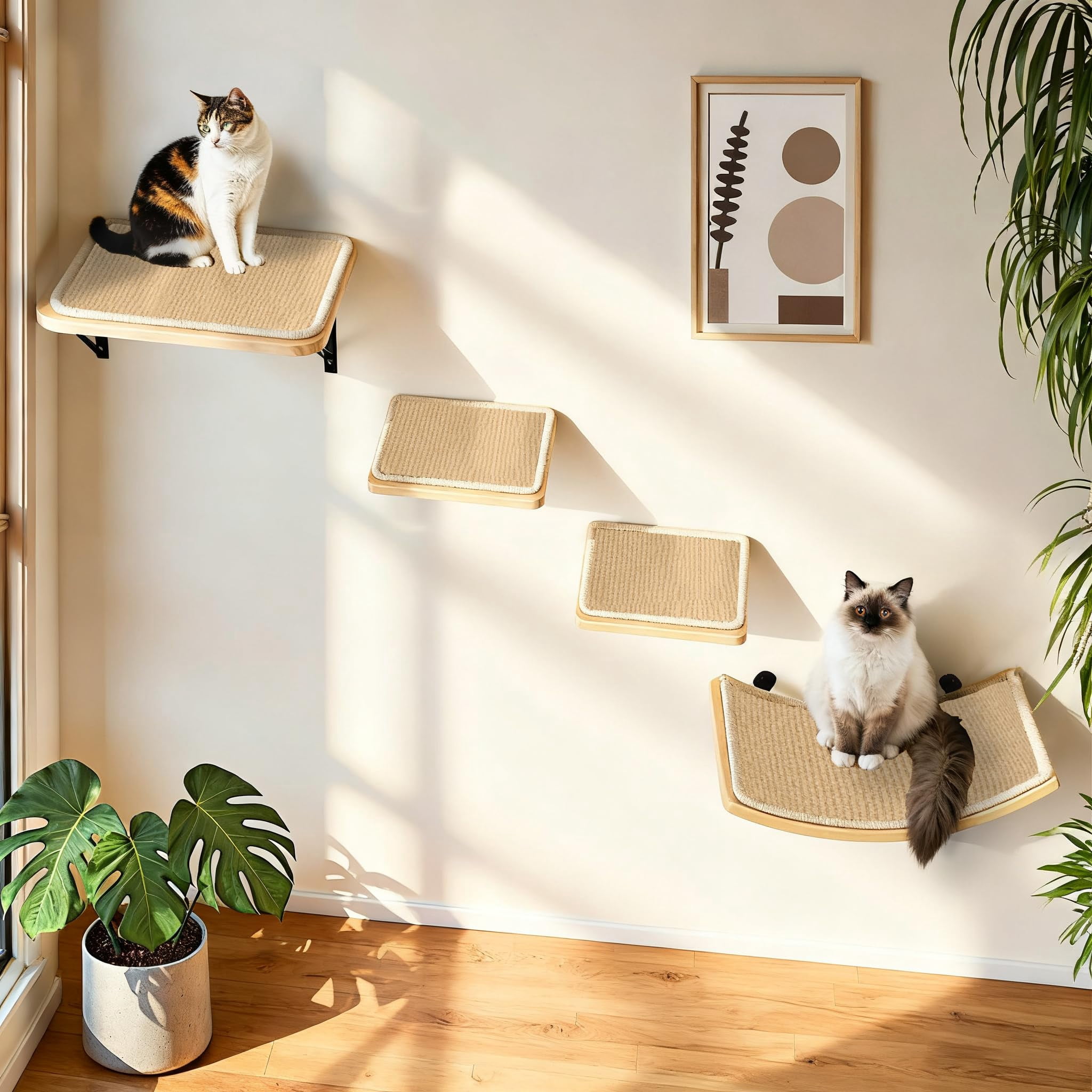 Cat Floating Wall Shelf With Mat  9.7x16.6 Inch Large 1 Thick Wood Window Perches Hanging Shelves Mounted Beds For Sleeping Playing Climbing Support To 30 Lbs