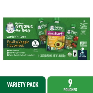 Gerber 2nd Foods Organic for Baby, Fruit & Veggie Variety Pack, 3.5 oz Pouch (9 Pack)
