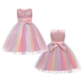thumbnail image 6 of URMAGIC 3-10Y Child Girls Sleeveless Lace Stripe Rainbow Princess Dress for Birthday Pageant Gown Dresses, 6 of 7
