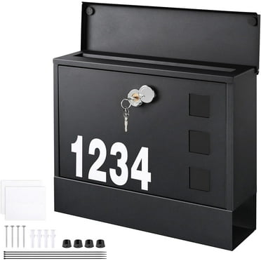 Yescom Locking Wall-Mounted Mailbox Letterbox with 2 Keys 2 Set of 0-9 Number Stickers & 4 Zip Ties Large Capacity Mailboxes Postbox for House Outside 14.4" x 4.3" x 11.2", Black