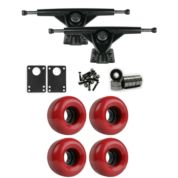 RKP Black Longboard Trucks Wheels Package 62mm x 38mm 83A 220C Red