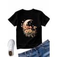 thumbnail image 6 of Women's T-Shirt Moon Mushrooms Flowers Short Sleeve Casual Tee Classic Crew Neck T Shirt for Women Black, M, 6 of 7