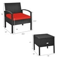 thumbnail image 2 of Gymax Ensemble de Conversation pour Patio en Rotin 3 Pcs avec Table de Rangement Coussin Rouge, 2 of 10