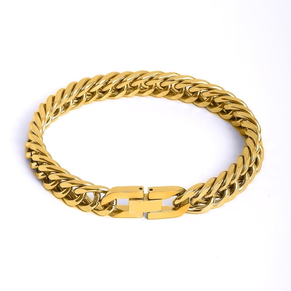Stainless Steel Cuban Link Bracelet 18K Gold Plated Chain Wrist Bracelets Hip Pop Style for Men Women
