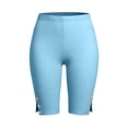 thumbnail image 5 of Yeaiivve Plus Size Workout Shorts for Women Elastic Waist Knee Length Shorts Button Side Split Hem Casual Short Pants Trendy Going Out Daily Wear Light Blue L, 5 of 10