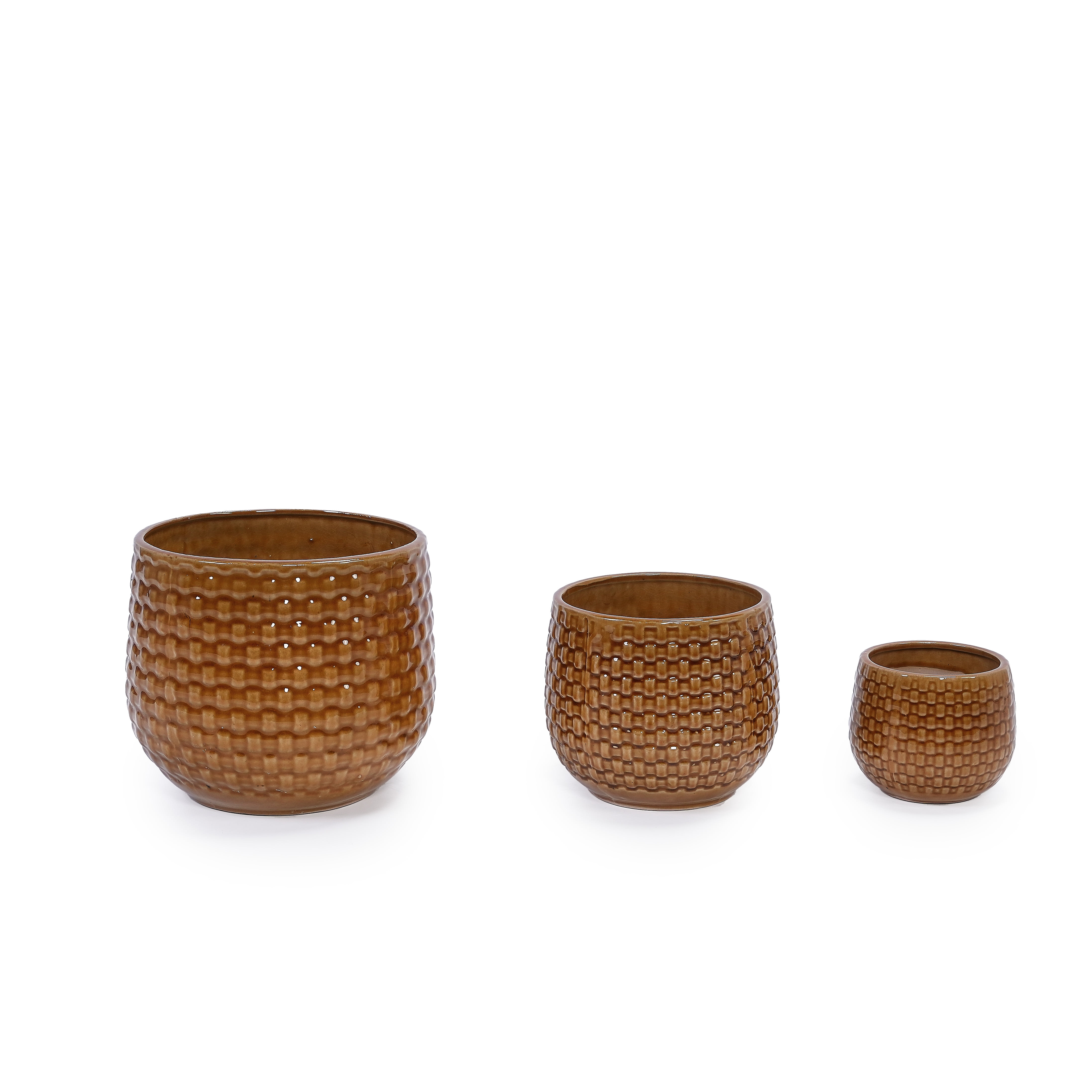MAYEERTY 3 Pack Ceramic Plant Pots, Planter for Indoor Outdoor Patio, Garden, Dark Brown