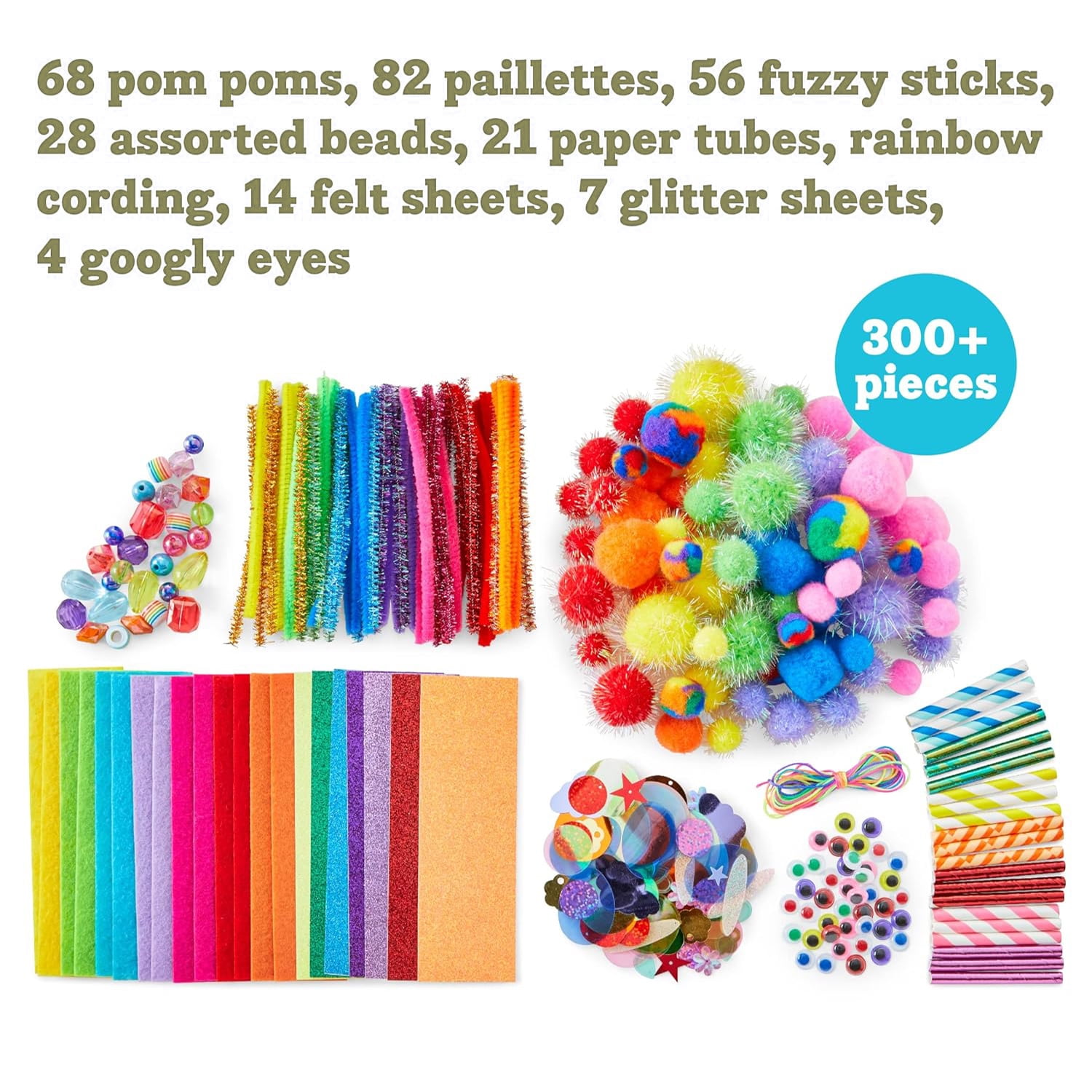 300pcs+ Rainbow Craft Kit - Arts and Crafts Supplies for Kids - Crafts for Kids Ages 4-8 - Birthday Gifts for Kids, Girls & Boys